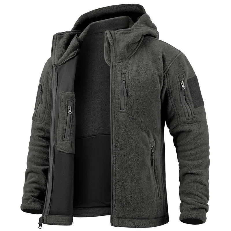 Men's Fleece Hunting Jacket | Full Zip | Multi Pockets | Hooded Outdoor Wear | Steven & Levon