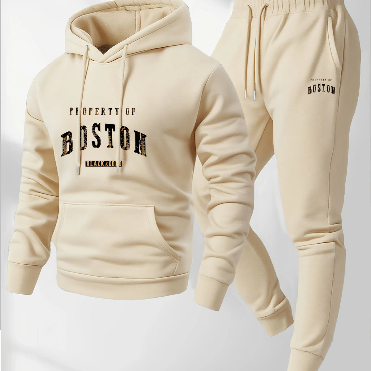 Boston Print Hoodie | Sweatpants Casual Two Piece Set | Men's Tracksuit | Steven & Levon