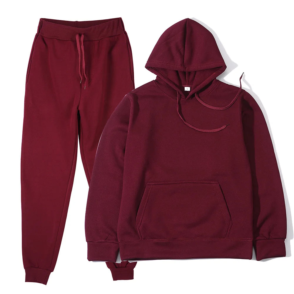Men's Tracksuit | Solid Hoodie and Trousers | Drawstring Waist Two Piece Casual Set | Steven & Levon