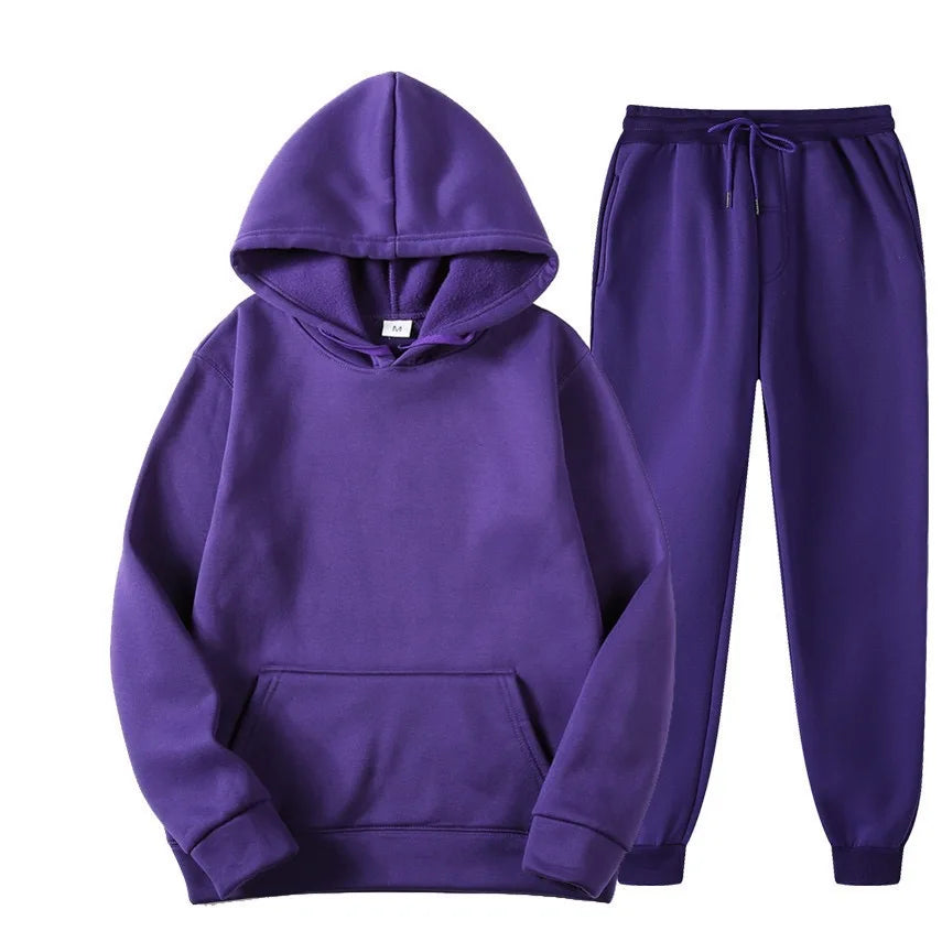 Men's Tracksuit | Solid Hoodie and Trousers | Drawstring Waist Two Piece Casual Set | Steven & Levon