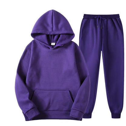 Men's Tracksuit | Solid Hoodie and Trousers | Drawstring Waist Two Piece Casual Set | Steven & Levon
