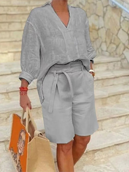 Linen 2-Piece Set | Women | Linen | Blouse & Shorts | Lightweight & Stylish | Steven & Levon