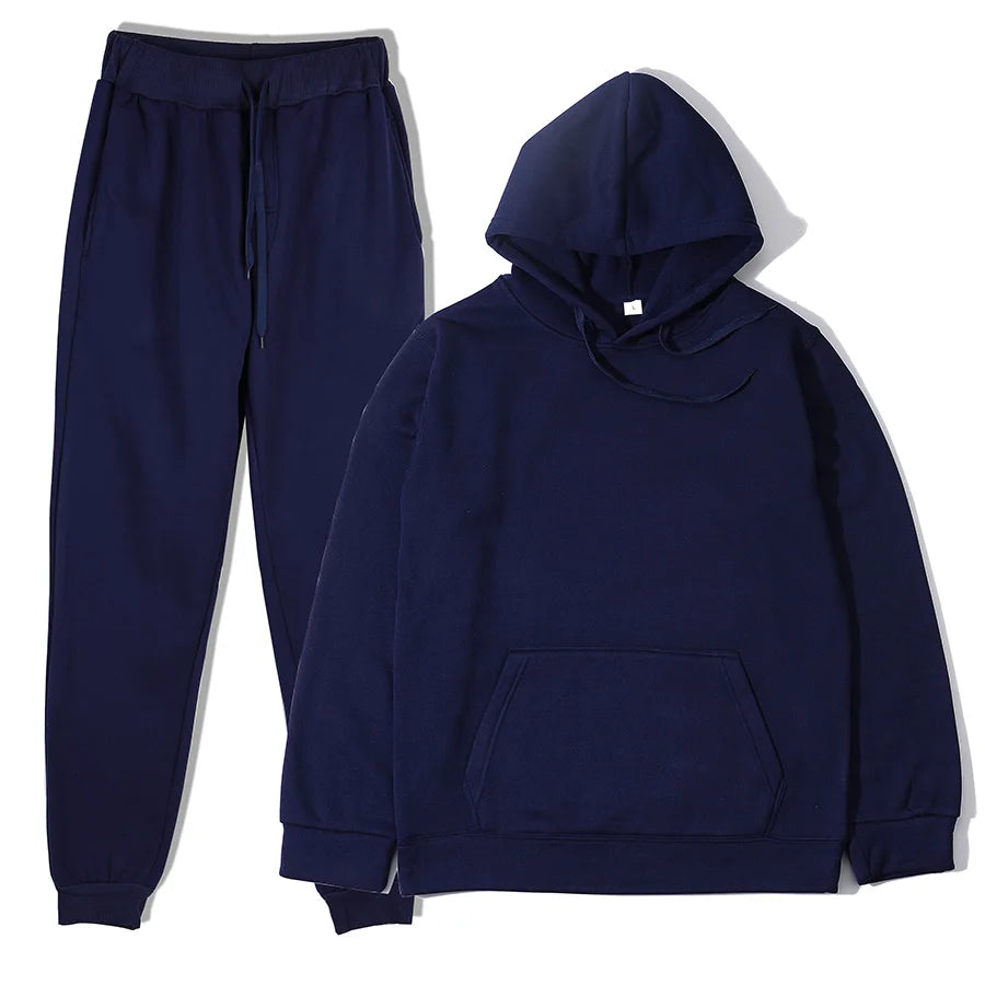 Men's Tracksuit | Solid Hoodie and Trousers | Drawstring Waist Two Piece Casual Set | Steven & Levon