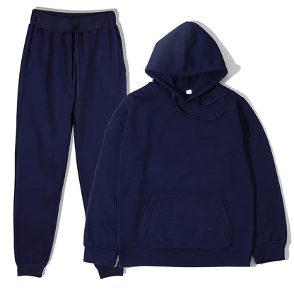Men's Tracksuit | Solid Hoodie and Trousers | Drawstring Waist Two Piece Casual Set | Steven & Levon