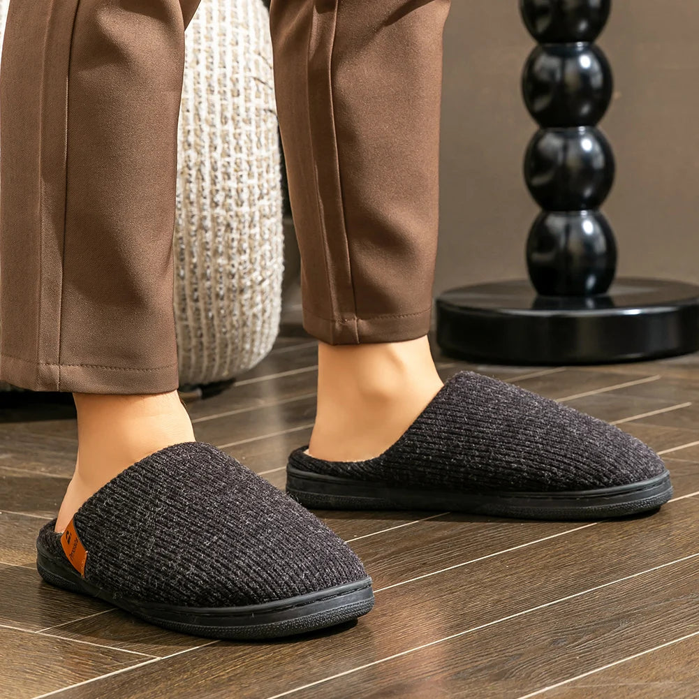 Men's Winter Slippers | Short Plush Insole | Anti Slip TPR Sole Indoor Shoes | Steven & Levon