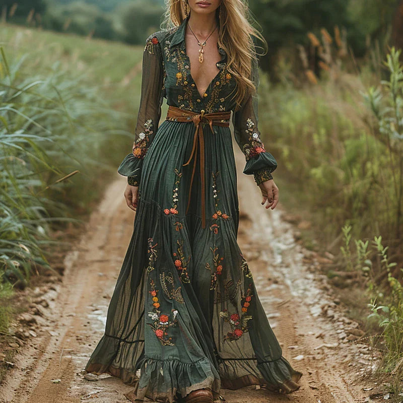 Lightweight Boho Maxi Dress | Women's Belted Summer Dress | Steven & Levon