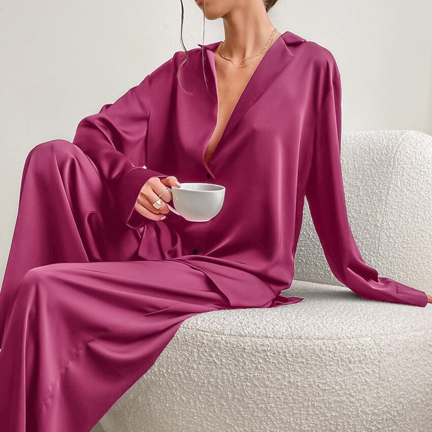 Isabella | Women's Satin Autumn Pyjama Set | Steven & Levon
