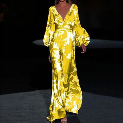 Elegant Maxi Dress | V-Neck  | Women | Lightweight Fabric | Long Sleeve Evening Dress | Steven & Levon