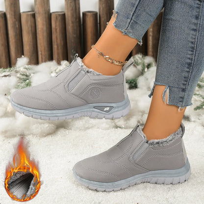 Women's Canvas Snow Boots | Slip On Ankle Boots | Faux Fur Lined Winter Shoes | Steven & Levon