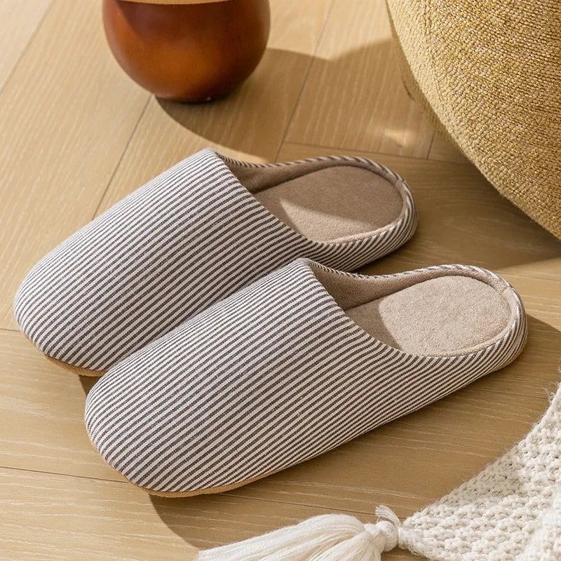 Unisex Fur Slippers | Striped Pattern | Flat Fabric Sole | Pull On | Steven & Levon
