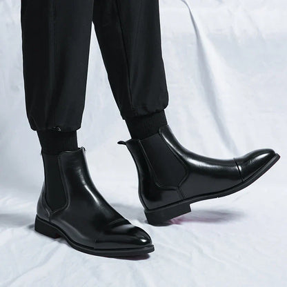 Men’s Leather Slip-On Boots | Elegant Chelsea Style | Comfortable Smart Ankle Shoes | Steven & Levon