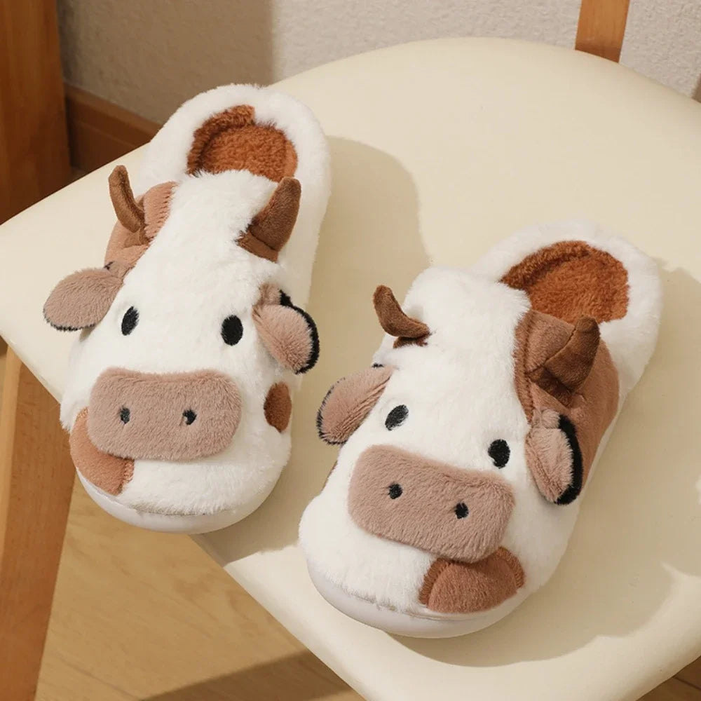 Unisex Cow Slippers | Cartoon Print | Fleece Lining | Non Slip Rubber Sole | Steven & Levon
