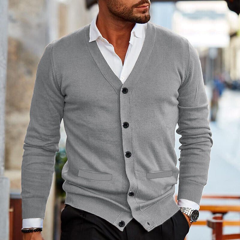 V-Neck Button Cardigan | Knitwear | Men | Soft Knit Fabric | Slim Fit Long Sleeve Sweater | Steven & Levon