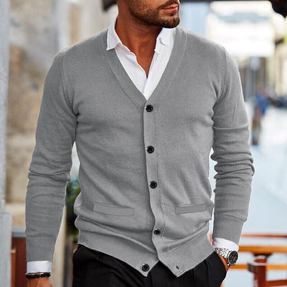 V-Neck Button Cardigan | Knitwear | Men | Soft Knit Fabric | Slim Fit Long Sleeve Sweater | Steven & Levon