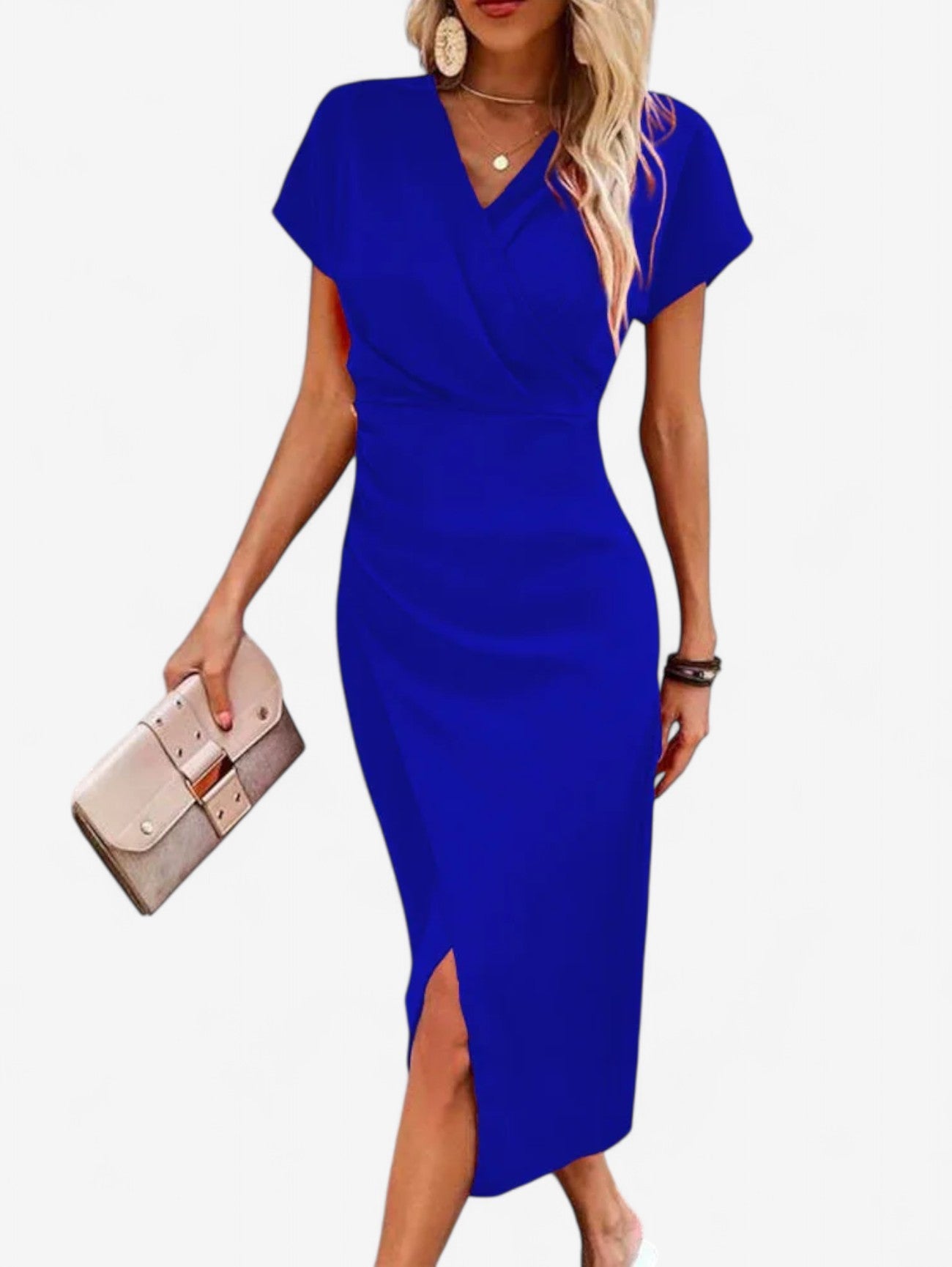 Formal Summer Maxi Dress | Women | Wrap V-Neck Side Slit Short Sleeve | Steven & Levon