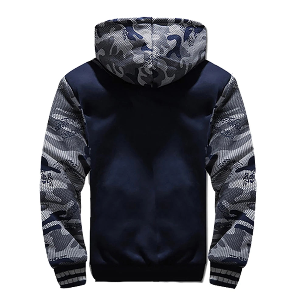 Men's Fleece Jacket | Camouflage Pattern | Hooded Zip Front | Ribbed Cuffs | Steven & Levon