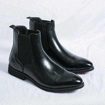 Men’s Leather Slip-On Boots | Elegant Chelsea Style | Comfortable Smart Ankle Shoes | Steven & Levon