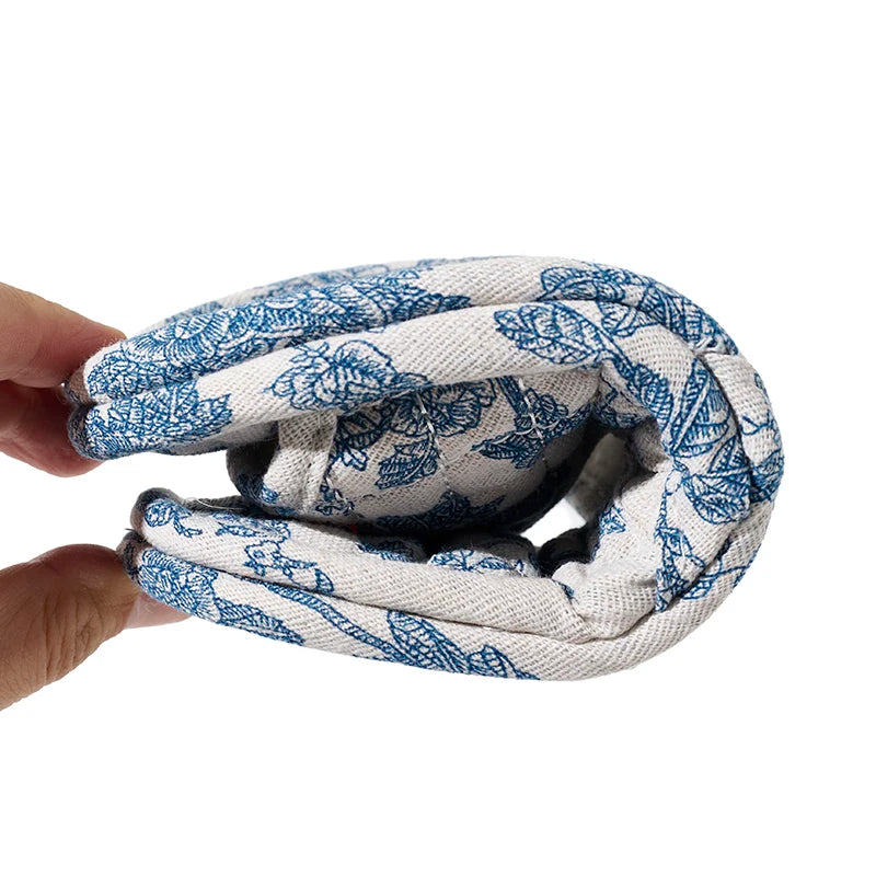 Women's Cotton Indoor Slippers | Geometric Pattern | Non Slip Fabric Sole | Blue | Steven & Levon