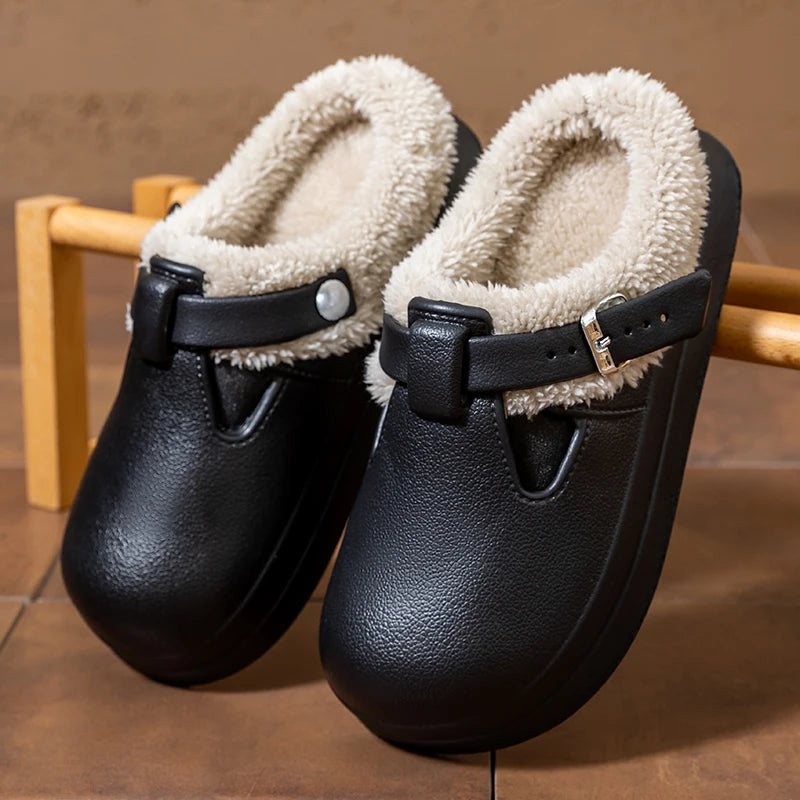 Women's Platform Mule Slippers | Metal Buckle | Plush Lining | Non Slip EVA Sole | Steven & Levon