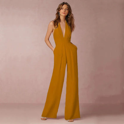 Deep V Neck Backless Jumpsuit | Women | Elegant Fit | Modern Style | Party & Evening Wear | Steven & Levon