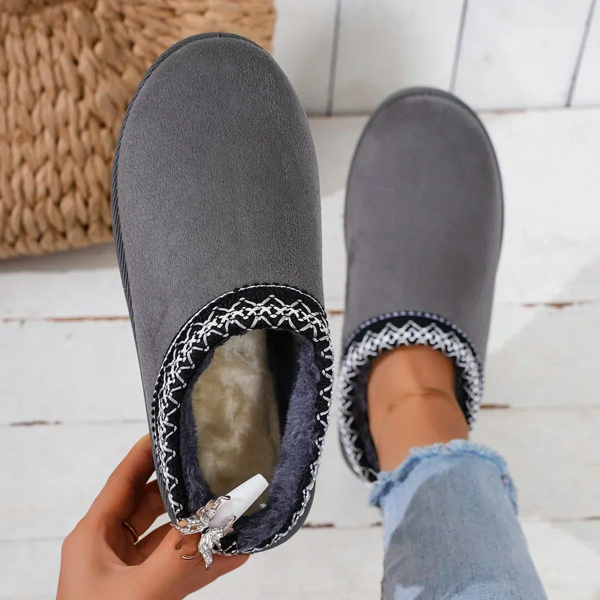 Women's Faux Suede Snow Boots | Slip On Ankle Boots | Plush Lined Winter Shoes | Steven & Levon
