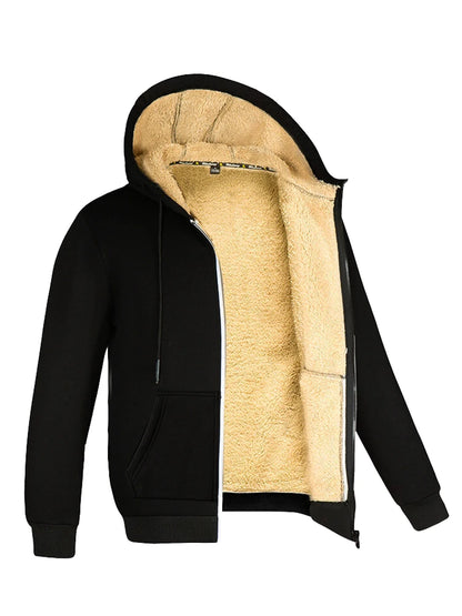 Men's Fleece Jacket | Thick Hooded Zip Front | Ribbed Cuffs | Winter Outerwear | Steven & Levon