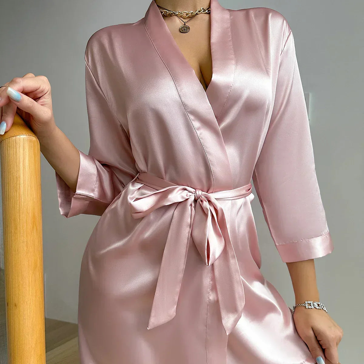 Noémie | Women's Glacé Silk Lace-Up Dressing Bathrobe | Steven & Levon