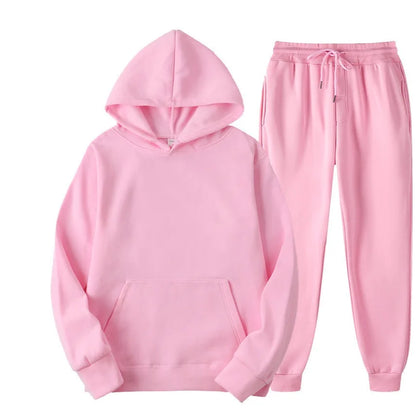 Men's Tracksuit | Solid Hoodie and Trousers | Drawstring Waist Two Piece Casual Set | Steven & Levon
