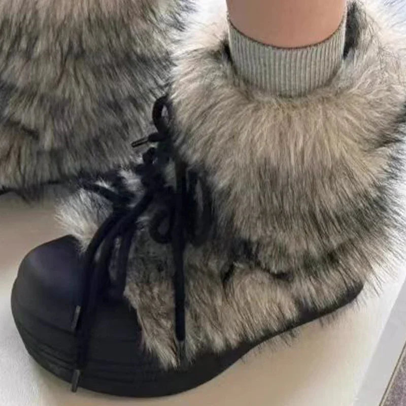 Women's Fur Snow Boots | Platform Ankle Boots | Bow Detail Slip On Winter Shoes | Steven & Levon