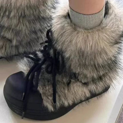 Women's Fur Snow Boots | Platform Ankle Boots | Bow Detail Slip On Winter Shoes | Steven & Levon
