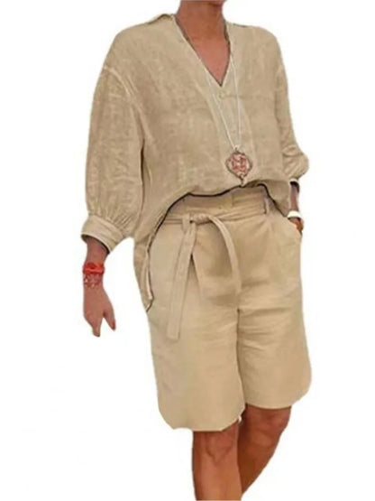 Linen 2-Piece Set | Women | Linen | Blouse & Shorts | Lightweight & Stylish | Steven & Levon