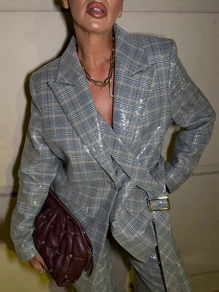 Women's Sequin Stripe Blazer | Co Ord Set | Wide Leg Trousers | Steven & Levon