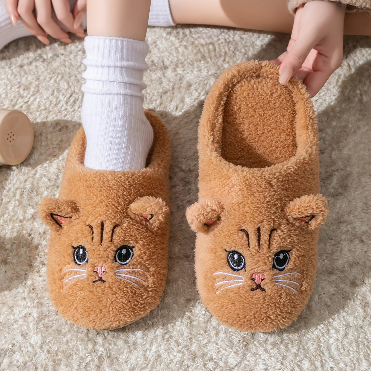 Women's Flannel Cat Slippers | Plush Lining | Animal Print | Flat Sole | Steven & Levon