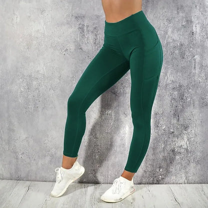 Women's High Waisted Gym Leggings | Bum Lifting Effect | Side Pocket | Ankle Length | Steven & Levon