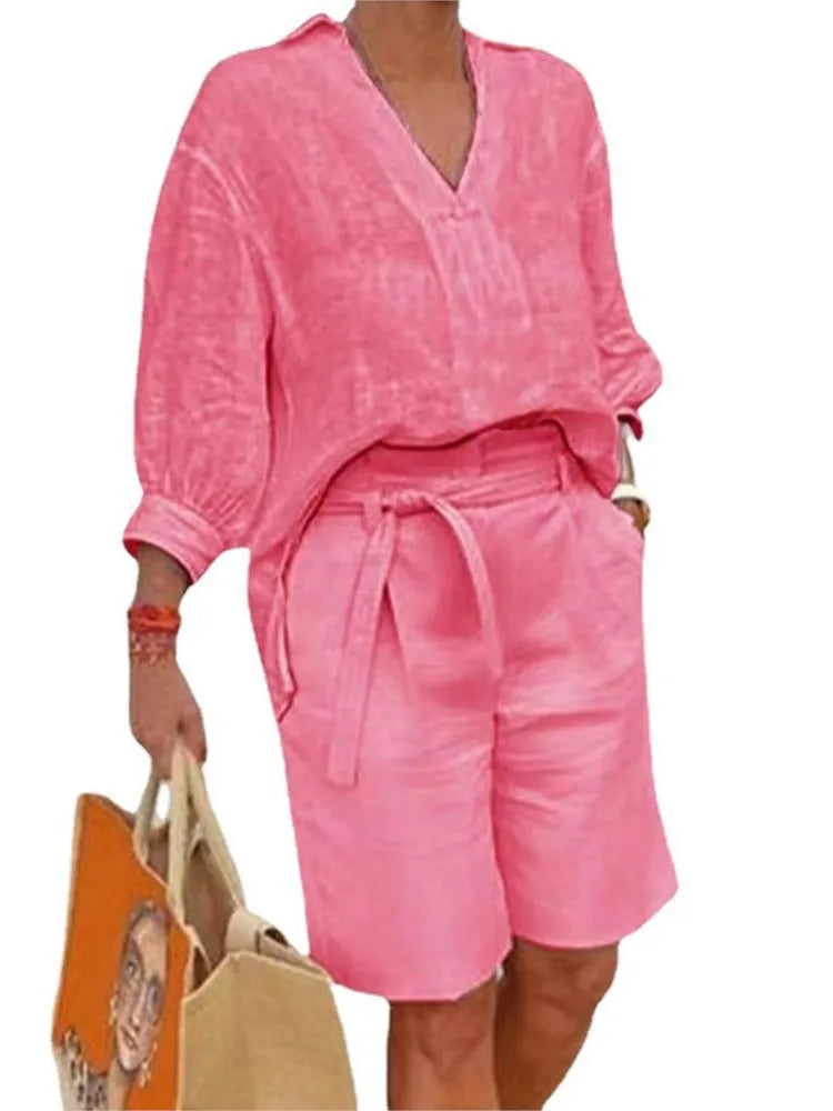 Linen 2-Piece Set | Women | Linen | Blouse & Shorts | Lightweight & Stylish | Steven & Levon