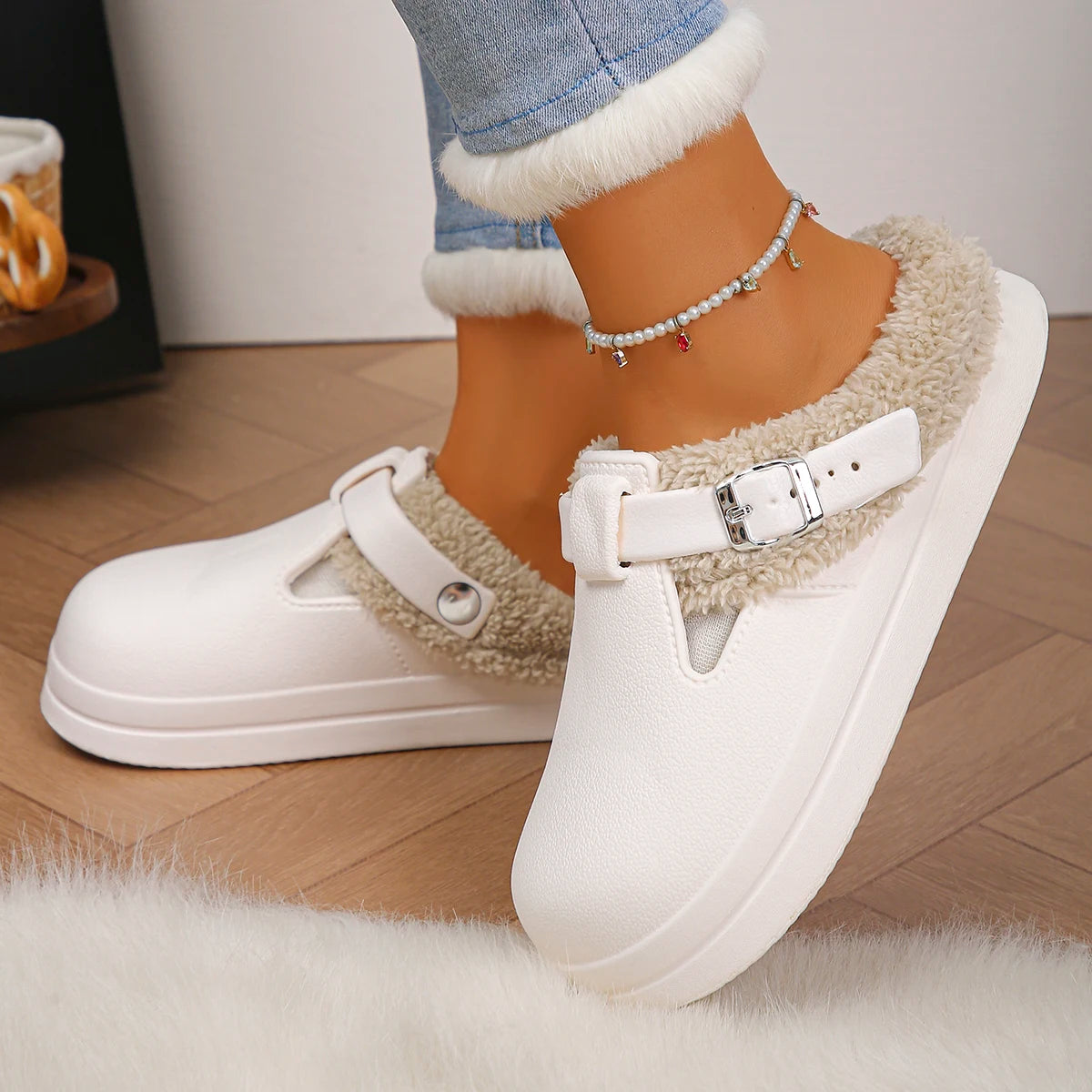 Women's Platform Mule Slippers | Metal Buckle | Plush Lining | Non Slip EVA Sole | Steven & Levon