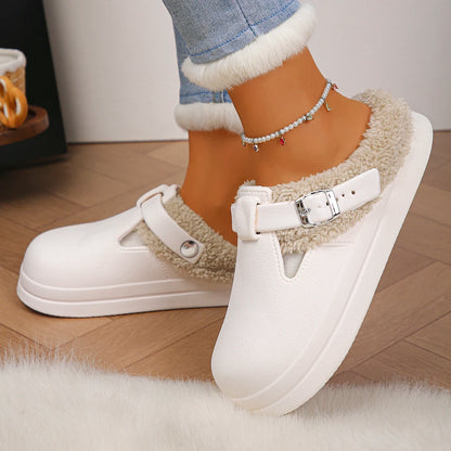 Women's Platform Mule Slippers | Metal Buckle | Plush Lining | Non Slip EVA Sole | Steven & Levon