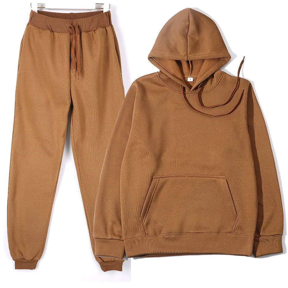 Men's Tracksuit | Solid Hoodie and Trousers | Drawstring Waist Two Piece Casual Set | Steven & Levon