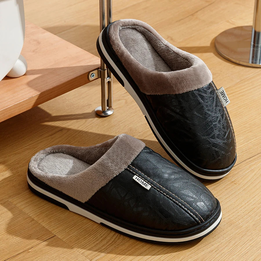 Men's Faux Leather Slippers | Plush Lining | Waterproof PVC Sole | Steven & Levon