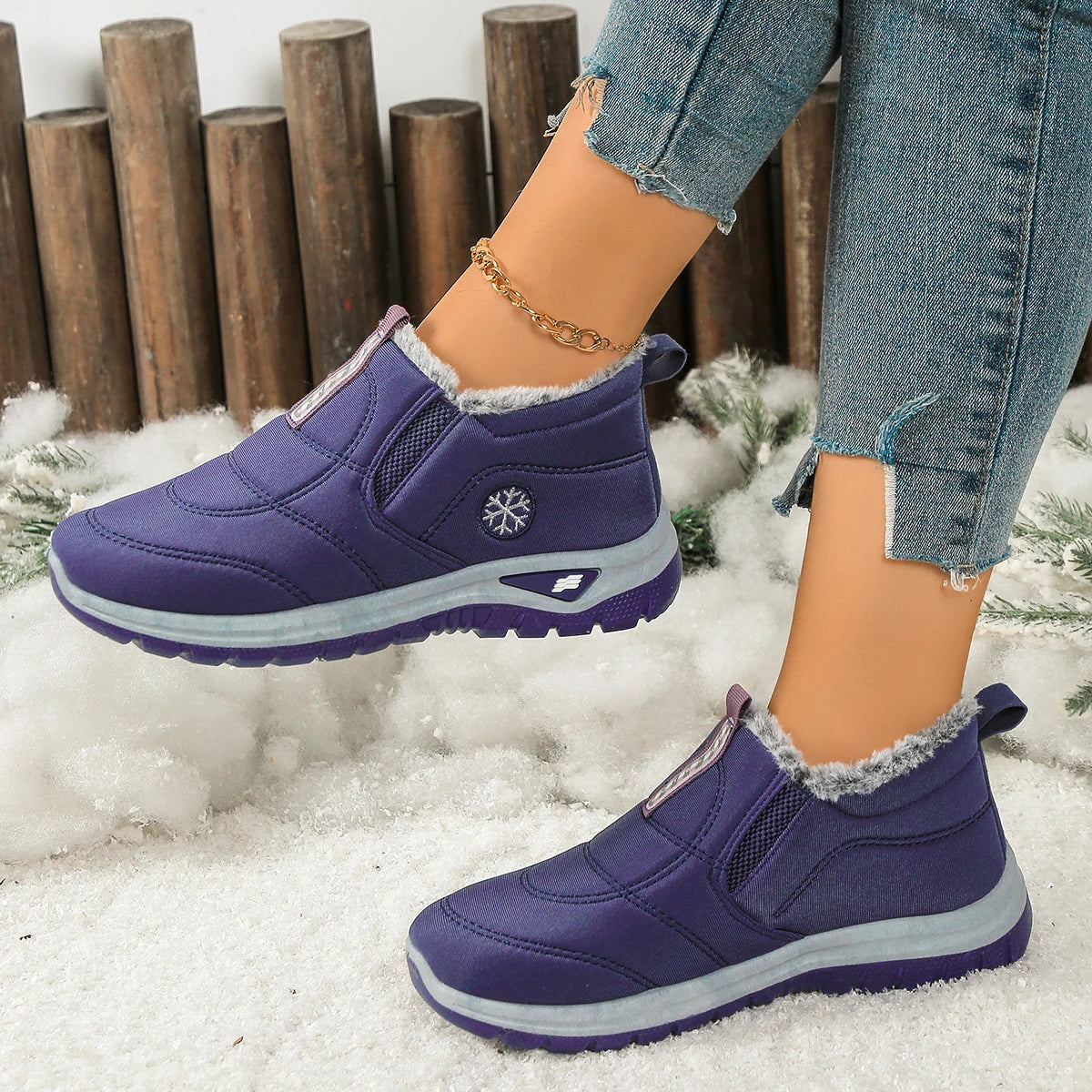 Women's Canvas Snow Boots | Slip On Ankle Boots | Faux Fur Lined Winter Shoes | Steven & Levon
