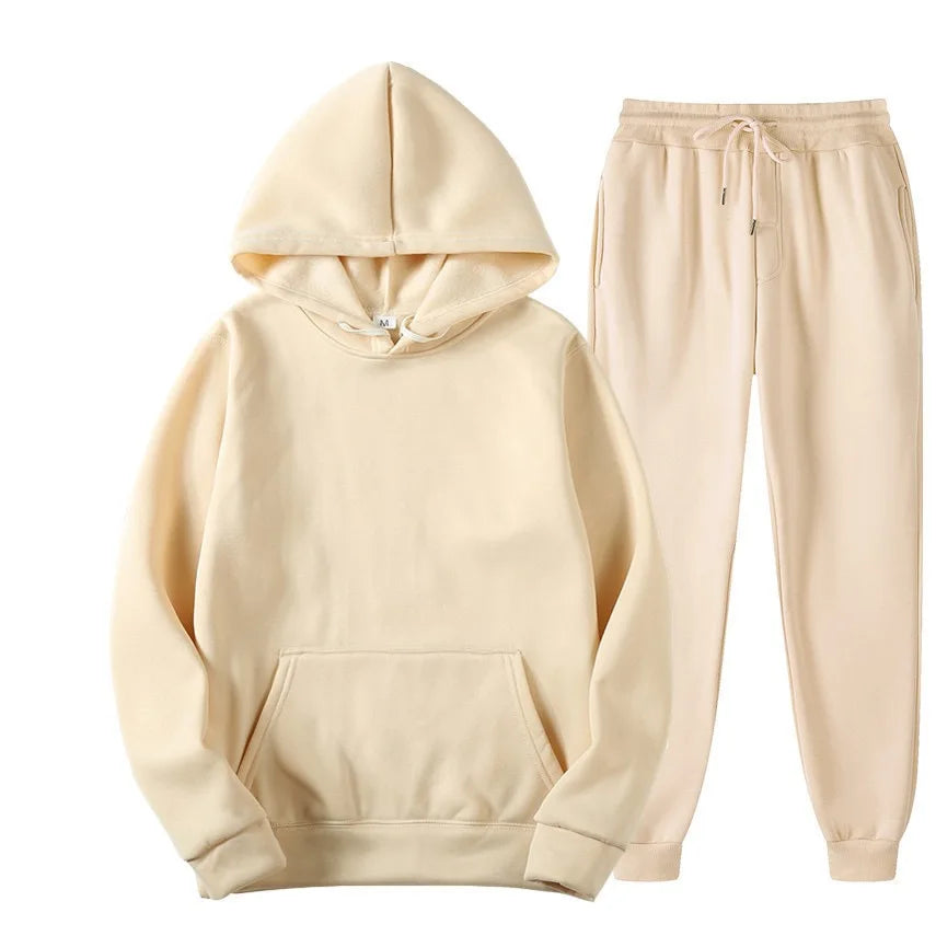 Men's Tracksuit | Solid Hoodie and Trousers | Drawstring Waist Two Piece Casual Set | Steven & Levon