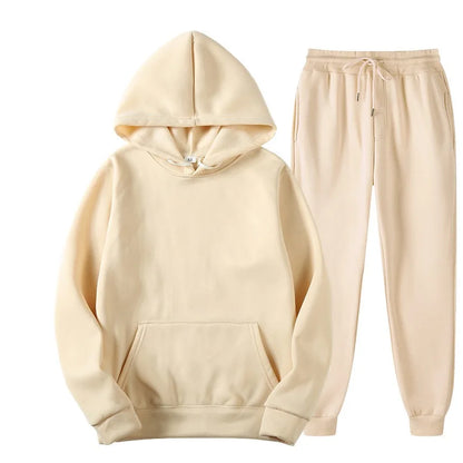 Men's Tracksuit | Solid Hoodie and Trousers | Drawstring Waist Two Piece Casual Set | Steven & Levon