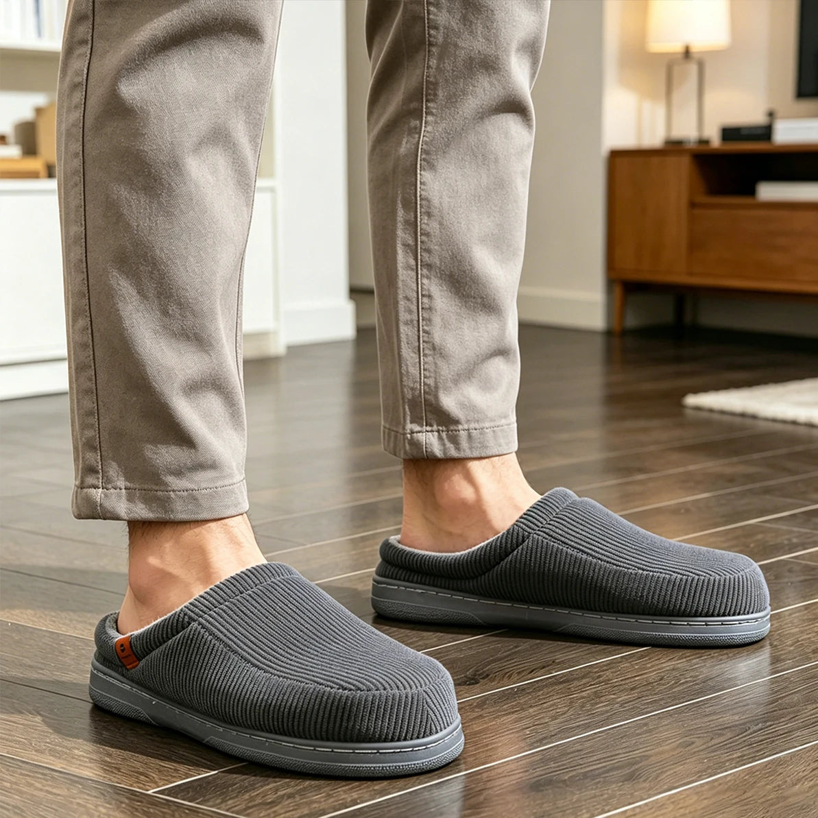Men's Corduroy Slippers | Memory Foam Insole | Non Slip TPR Sole House Shoes | Steven & Levon