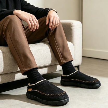 Men's Faux Suede Slippers | Short Plush Insole | TPR Sole Indoor House Shoes | Steven & Levon