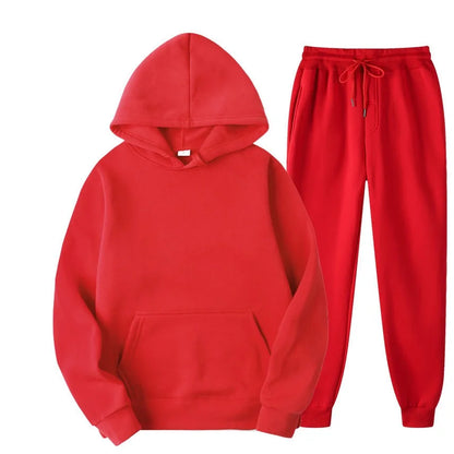 Men's Tracksuit | Solid Hoodie and Trousers | Drawstring Waist Two Piece Casual Set | Steven & Levon