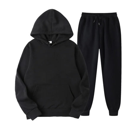 Men's Tracksuit | Solid Hoodie and Trousers | Drawstring Waist Two Piece Casual Set | Steven & Levon