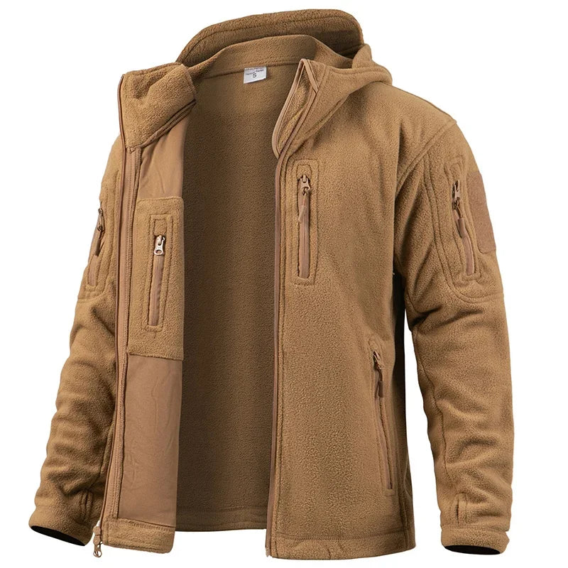 Men's Fleece Hunting Jacket | Full Zip | Multi Pockets | Hooded Outdoor Wear | Steven & Levon