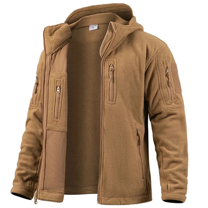 Men's Fleece Hunting Jacket | Full Zip | Multi Pockets | Hooded Outdoor Wear | Steven & Levon