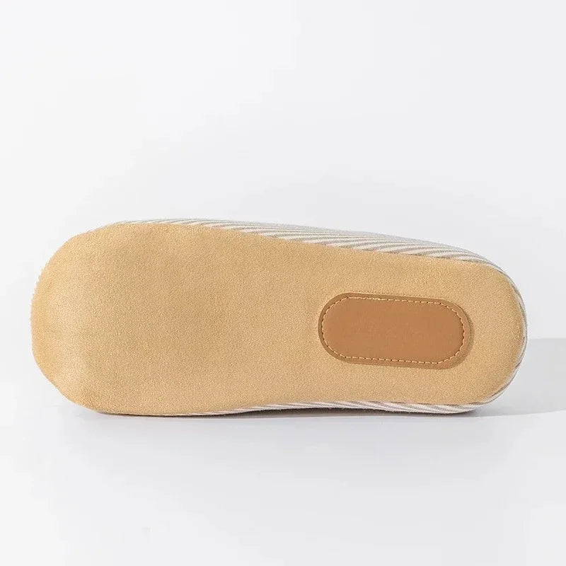 Unisex Fur Slippers | Striped Pattern | Flat Fabric Sole | Pull On | Steven & Levon