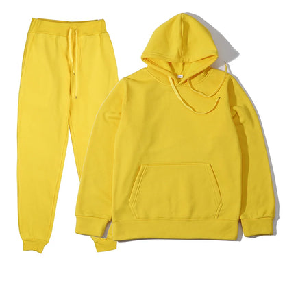 Men's Tracksuit | Solid Hoodie and Trousers | Drawstring Waist Two Piece Casual Set | Steven & Levon